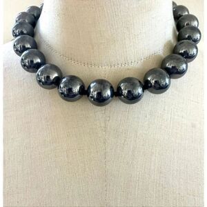 KISSAKA Dark Metallic Bead Necklace with Pavé Magnetic Clasp